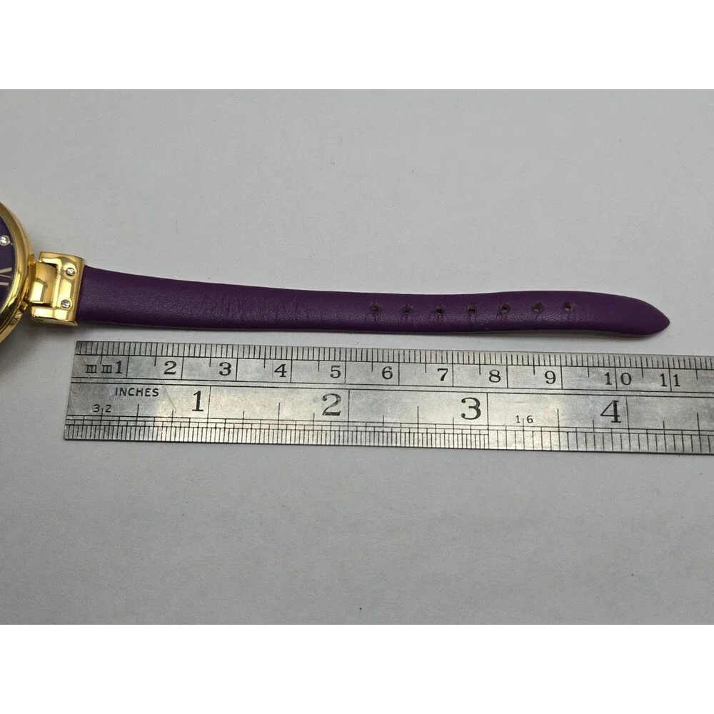 SO & CO New York Womens Studio 34mm Purple Gold Tone Leather Watch New Battery